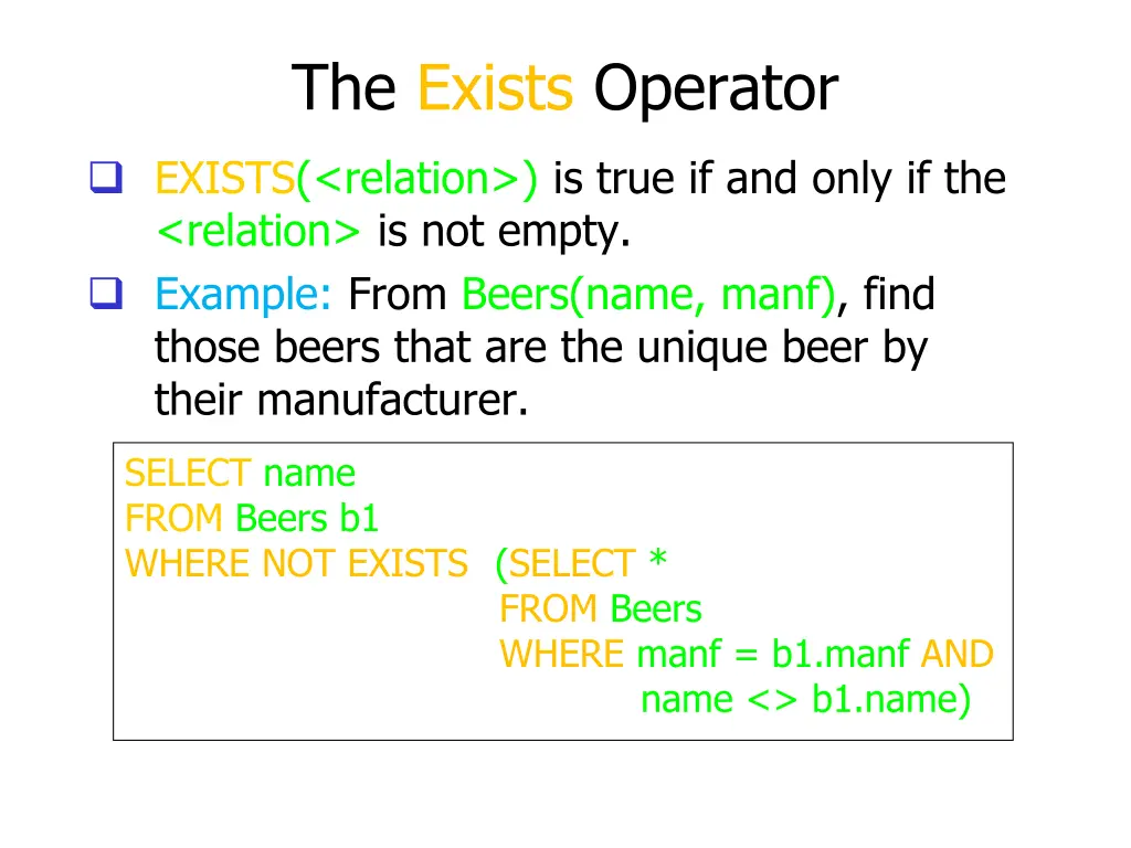 the exists operator