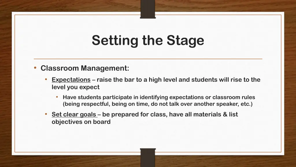 setting the stage 1