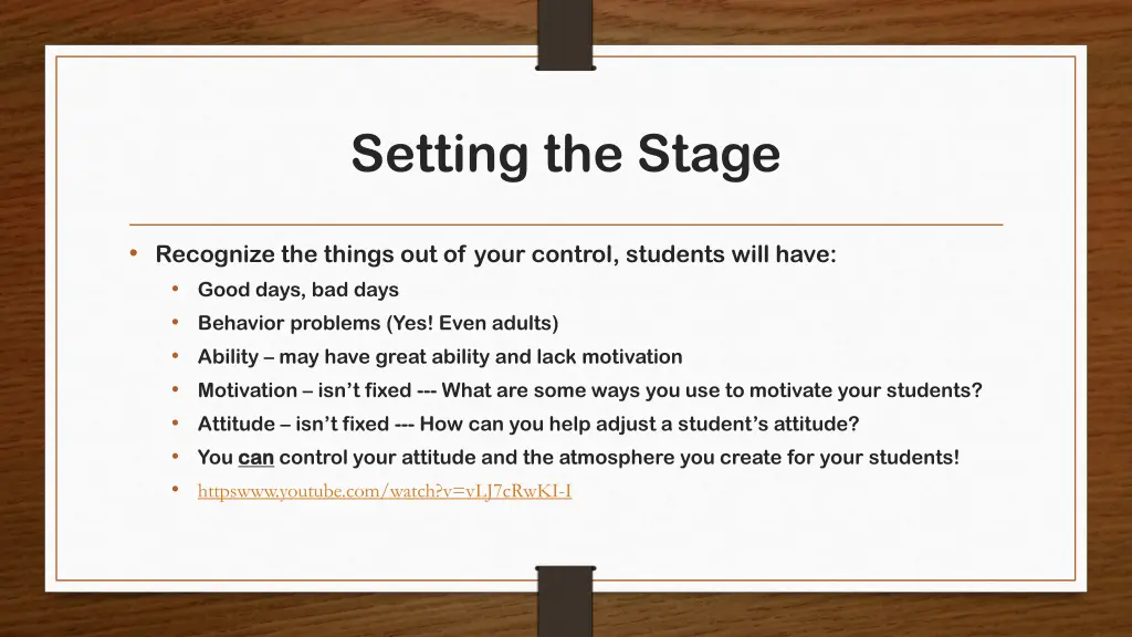 setting the stage