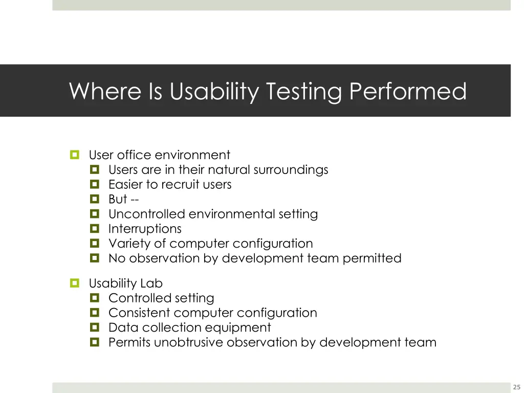where is usability testing performed