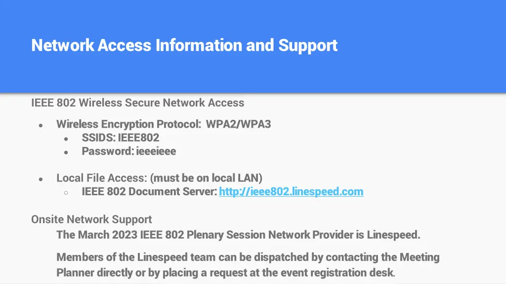 network access information and support