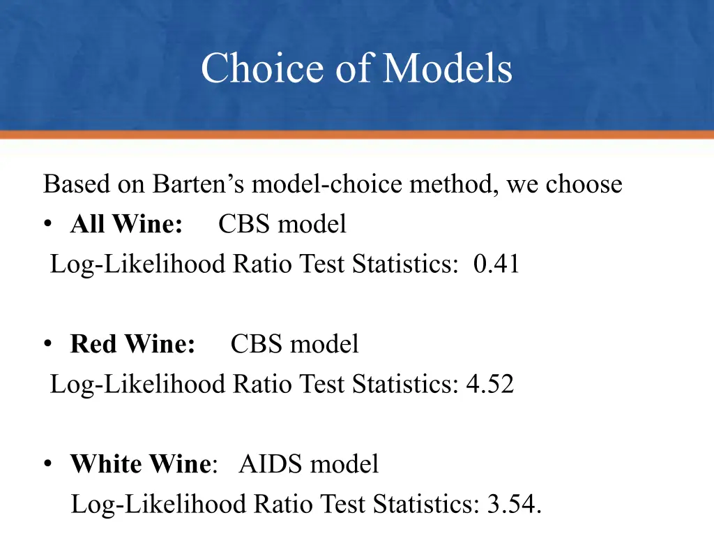 choice of models