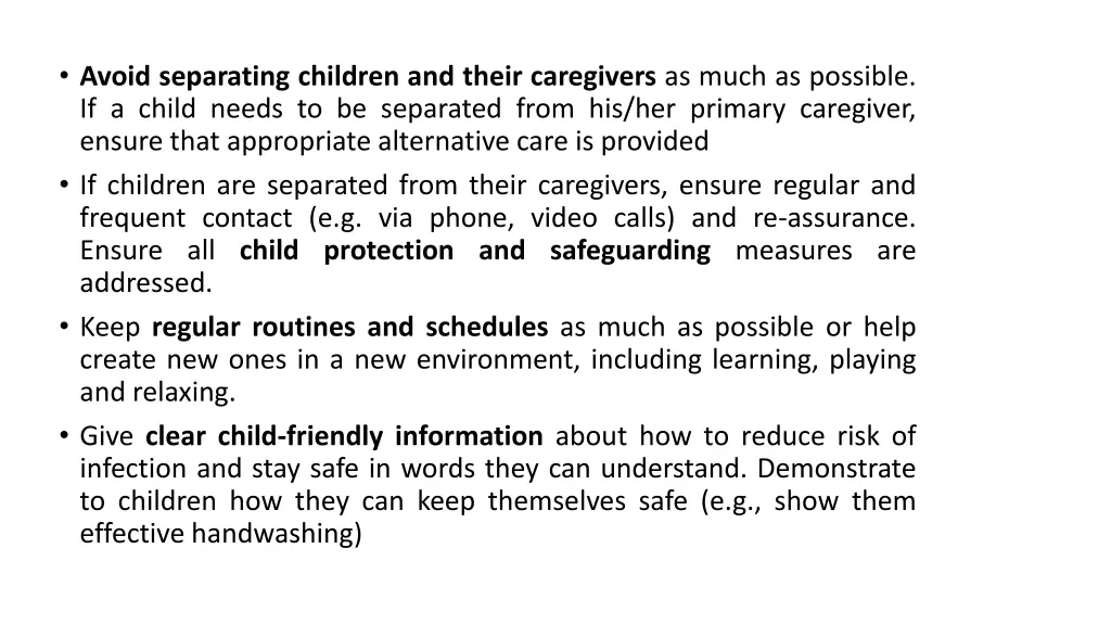 avoid separating children and their caregivers