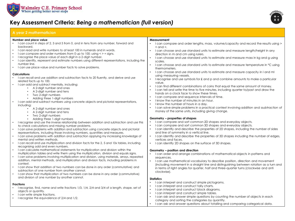 key assessment criteria being a mathematician 3