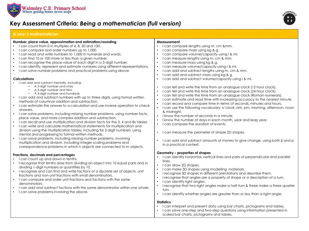 key assessment criteria being a mathematician 5