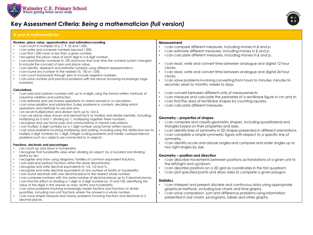 key assessment criteria being a mathematician 7