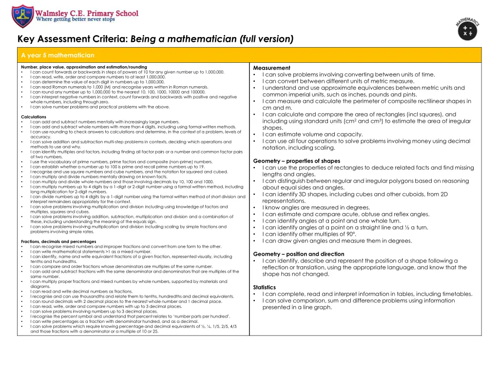 key assessment criteria being a mathematician 9