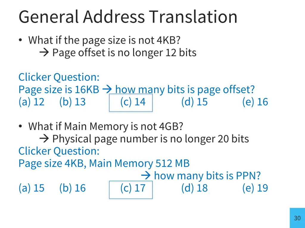 general address translation what if the page size