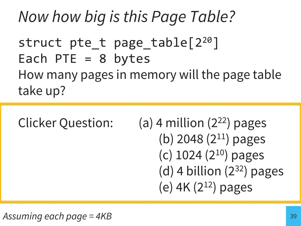 now how big is this page table