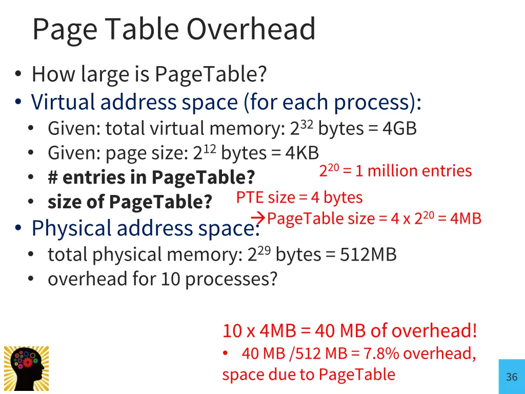 page table overhead how large is pagetable