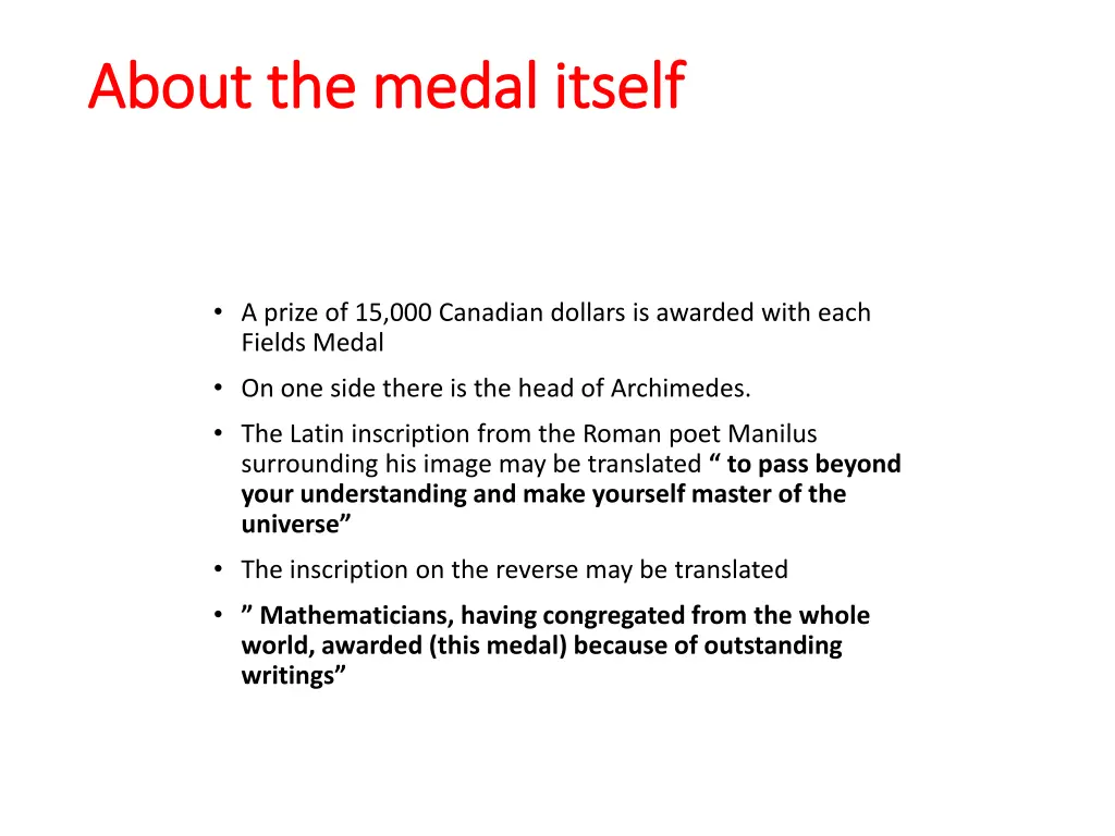 about the medal itself about the medal itself