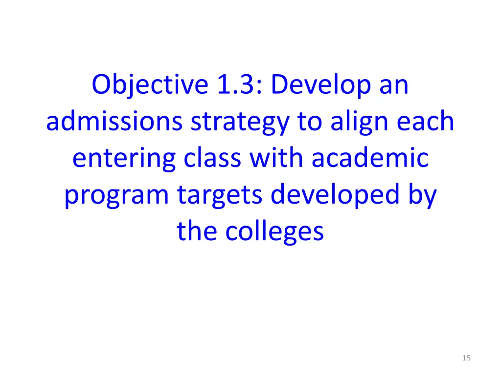 objective 1 3 develop an admissions strategy