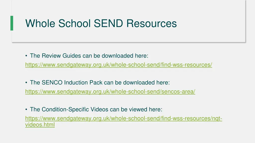 whole school send resources