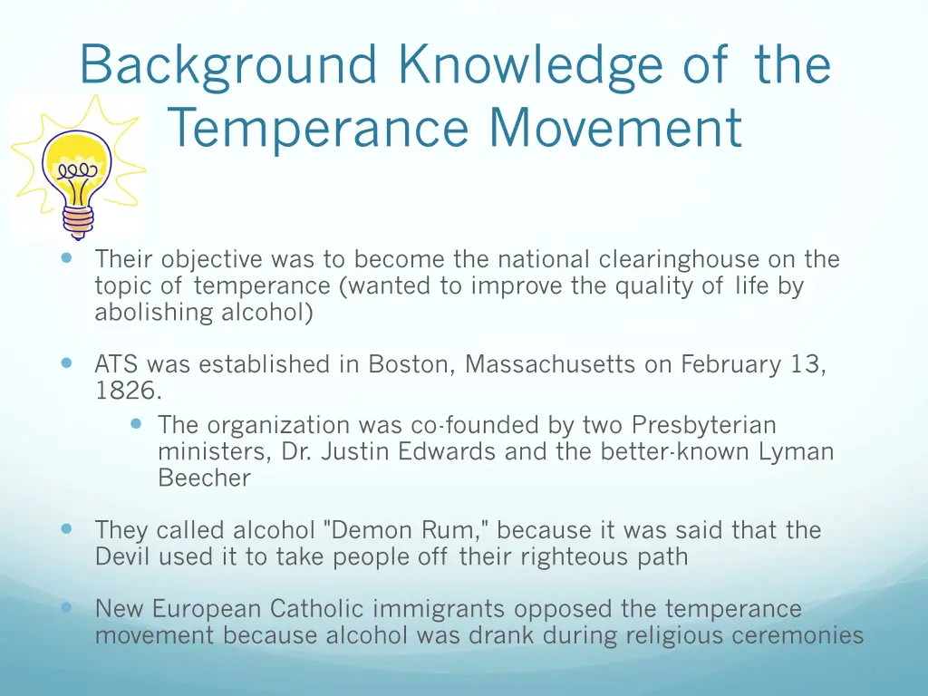 background knowledge of the temperance movement