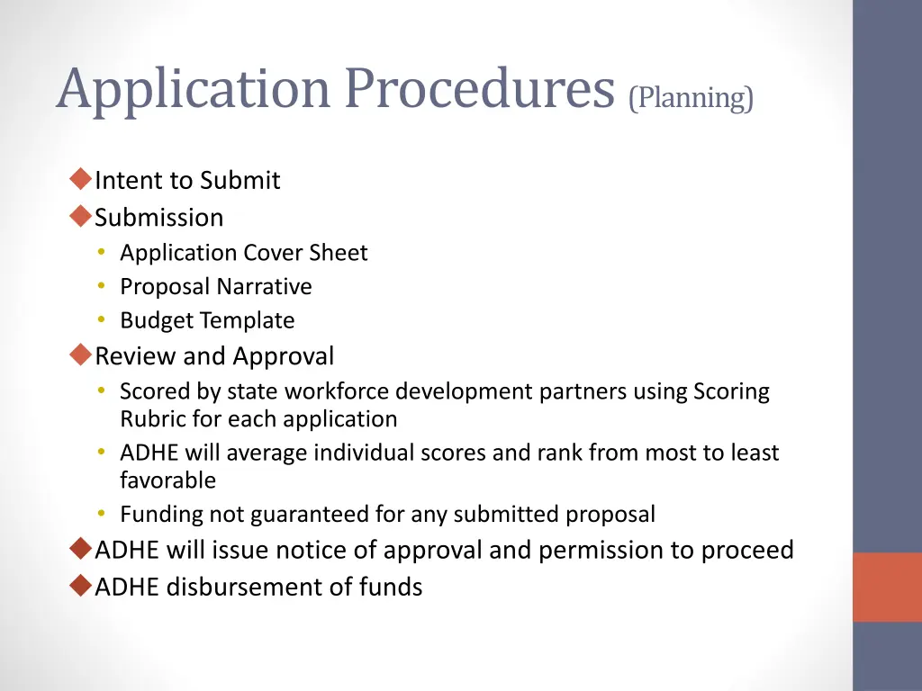 application procedures planning