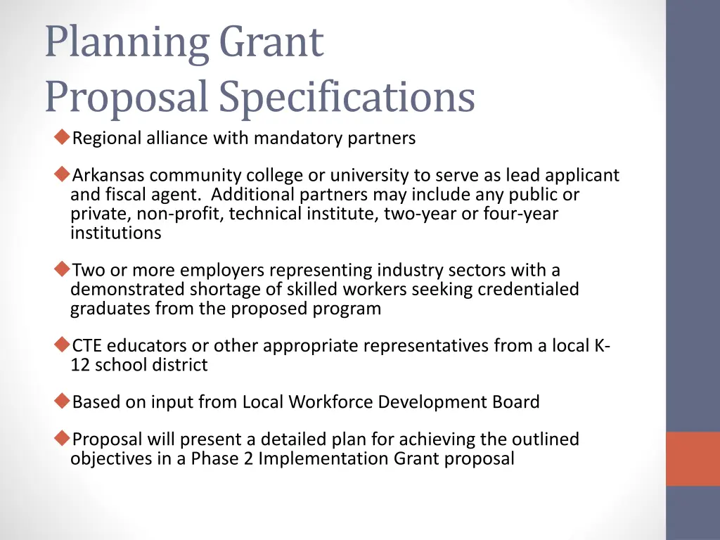 planning grant proposal specifications regional