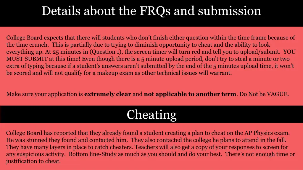details about the frqs and submission