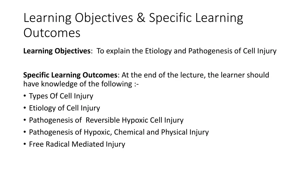 learning objectives specific learning outcomes