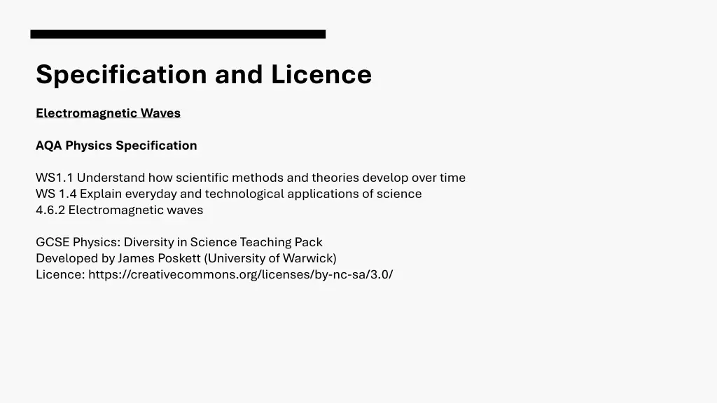 specification and licence
