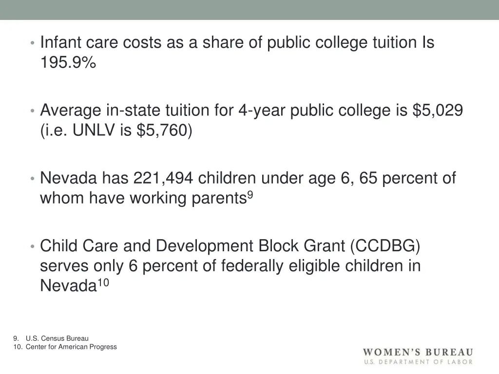 infant care costs as a share of public college
