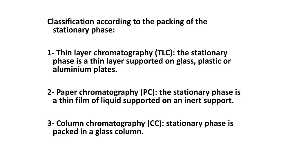 classification according to the packing