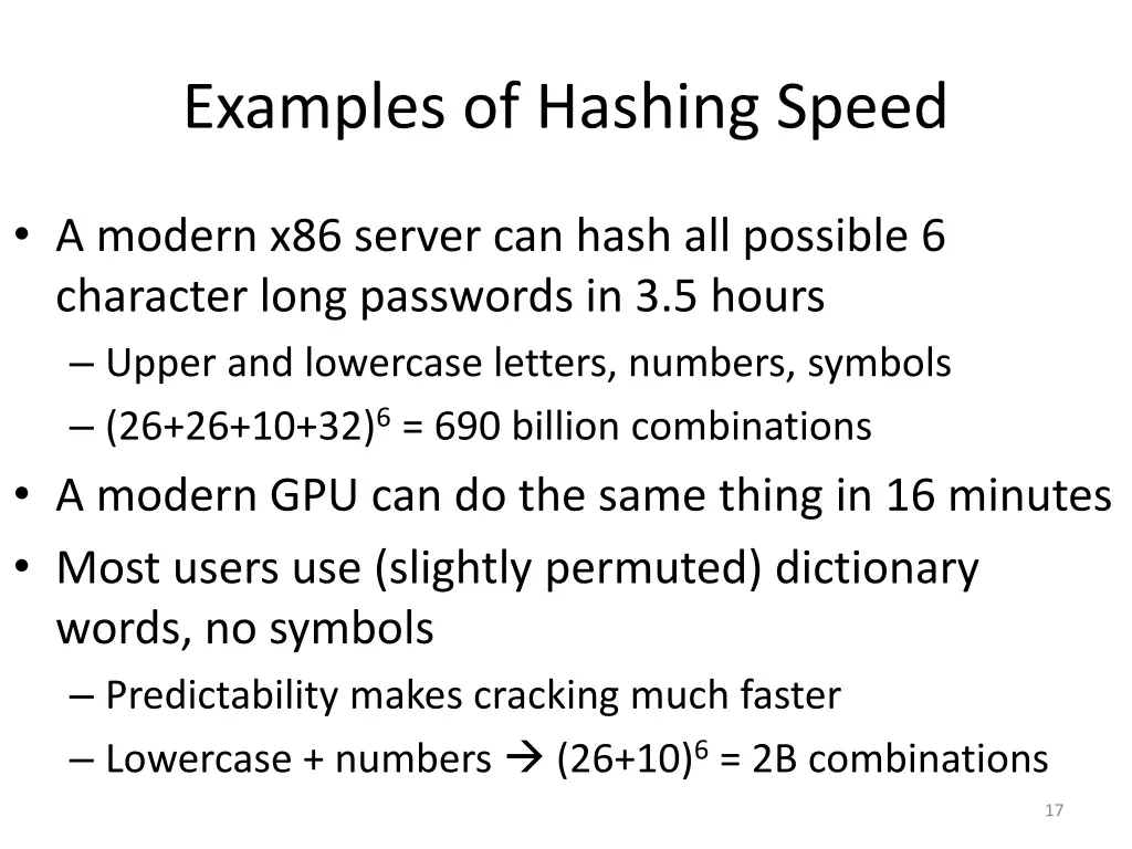 examples of hashing speed