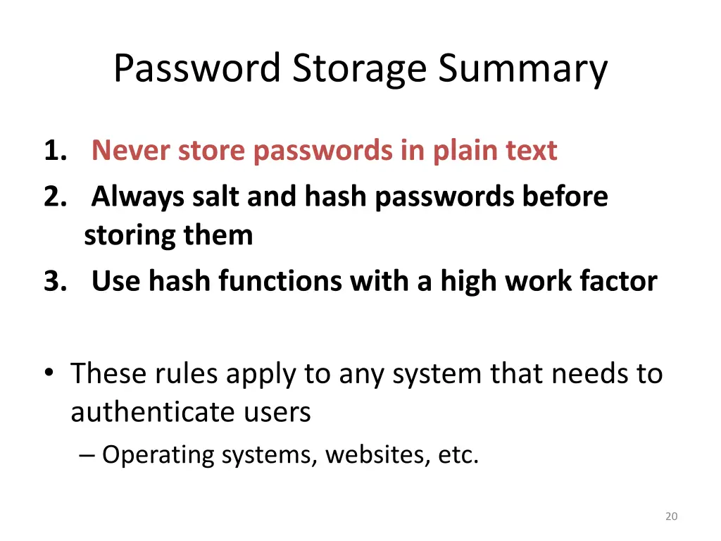 password storage summary