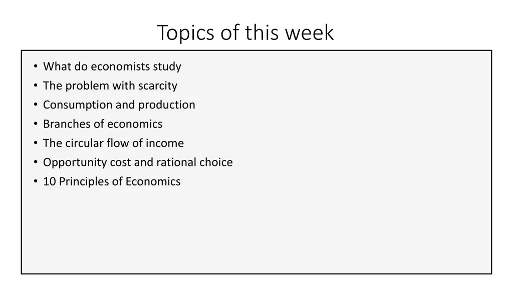 topics of this week