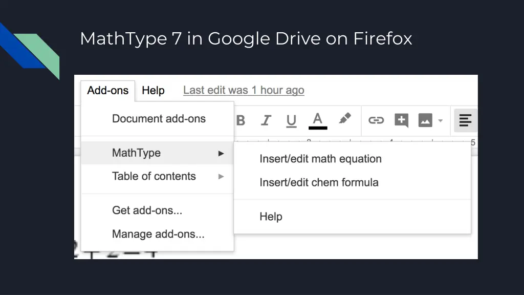 mathtype 7 in google drive on firefox