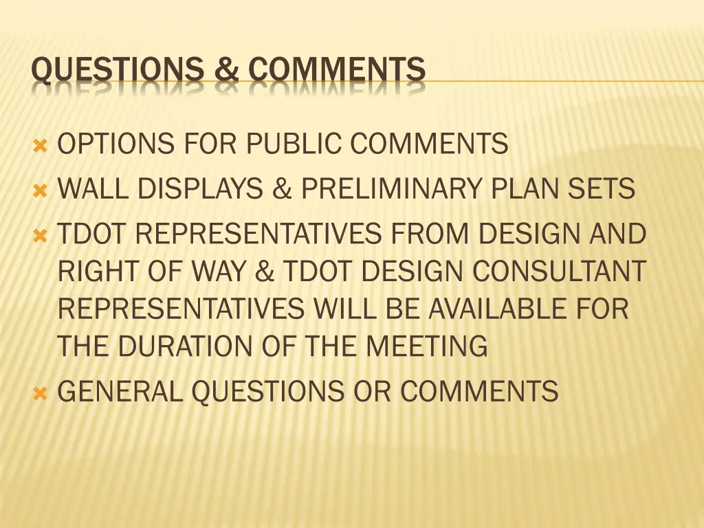 questions comments