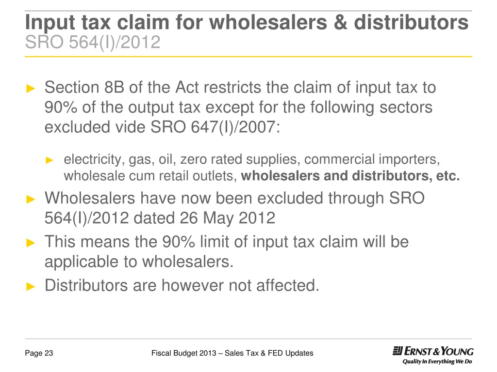 input tax claim for wholesalers distributors