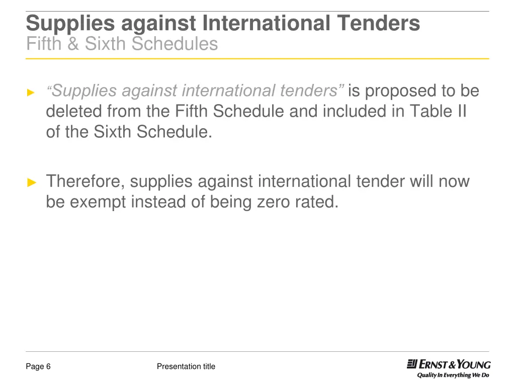 supplies against international tenders fifth