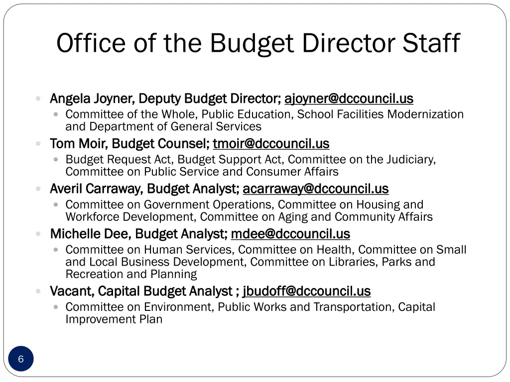 office of the budget director staff