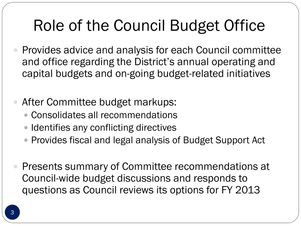 role of the council budget office