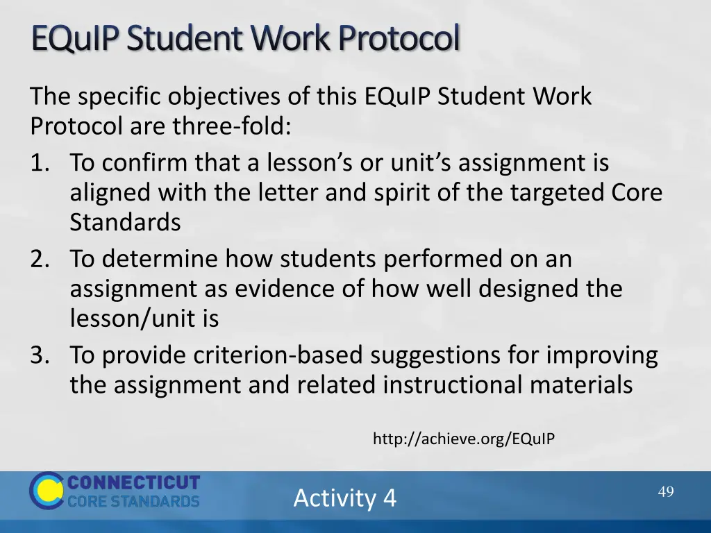 equip student work protocol