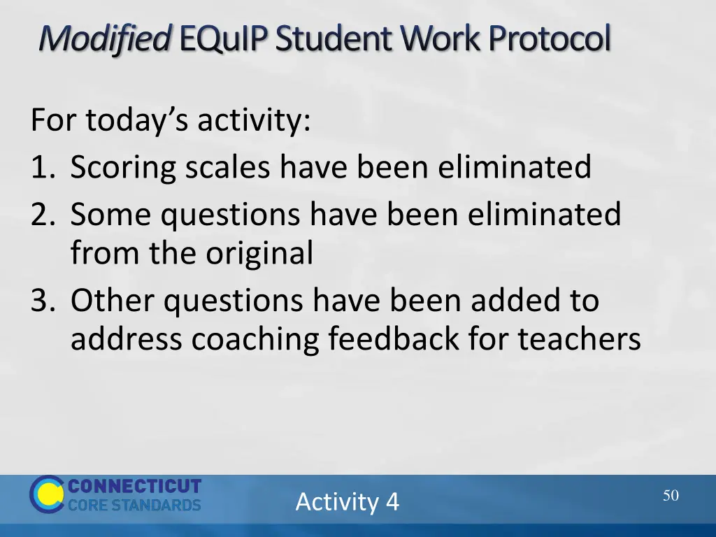 modified equip student work protocol
