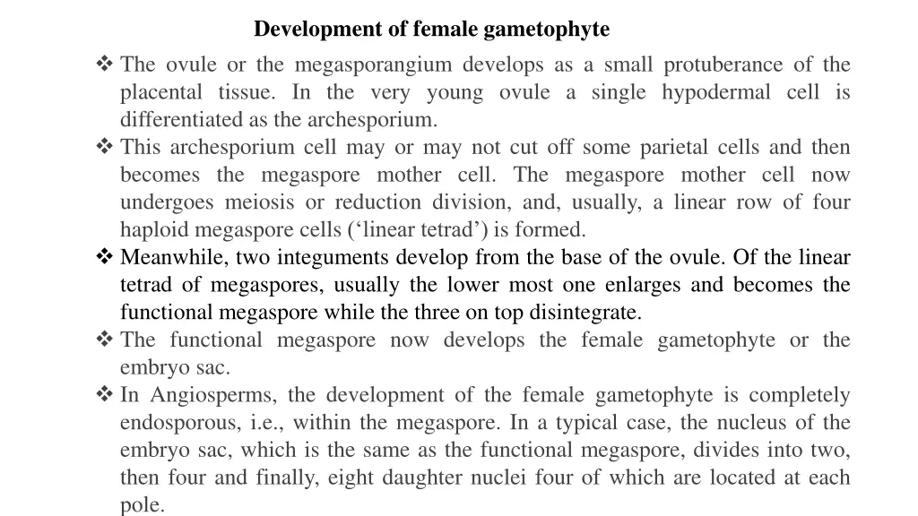 development of female gametophyte the ovule