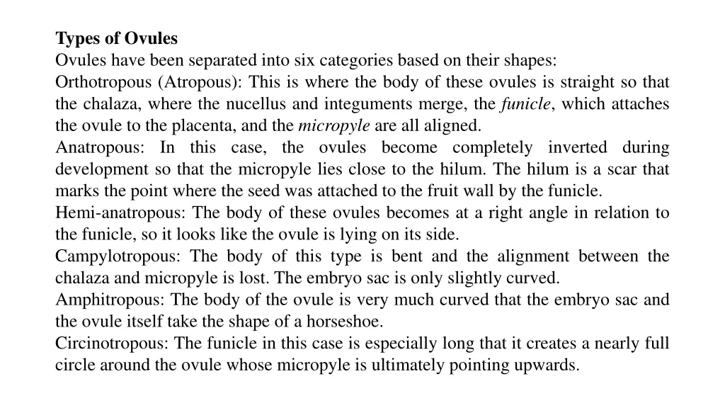 types of ovules ovules have been separated into
