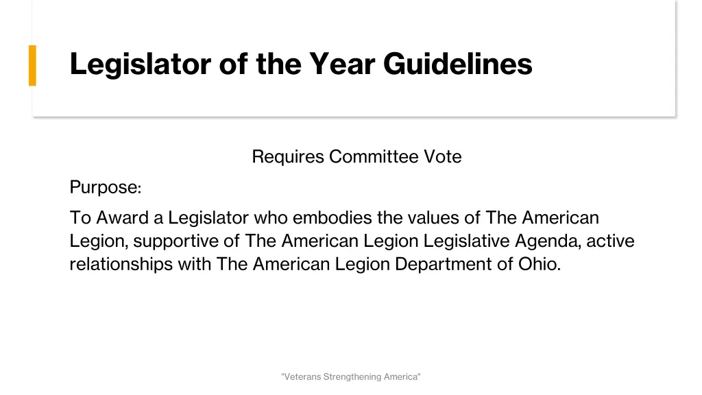 legislator of the year guidelines