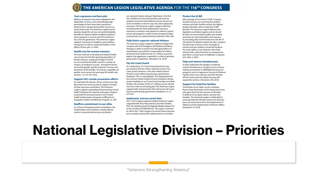 national legislative division priorities