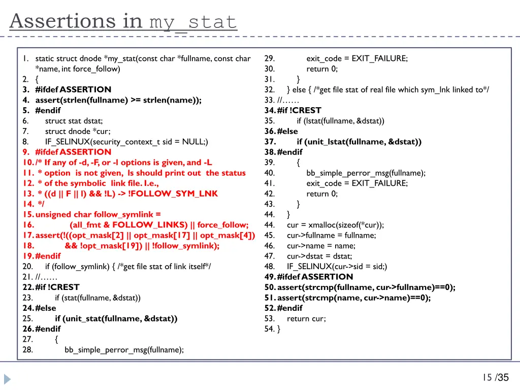 assertions in my stat