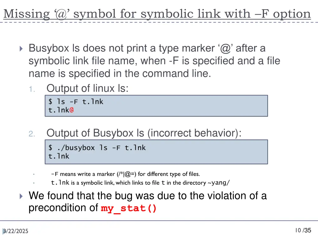 missing @ symbol for symbolic link with f option