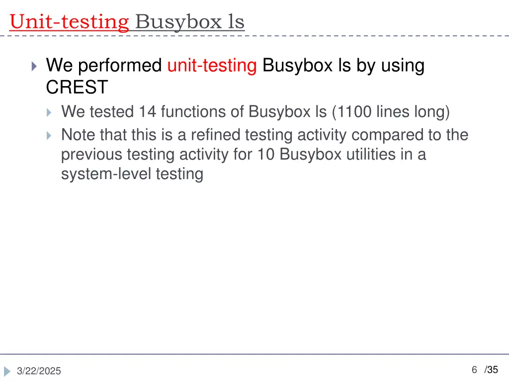 unit testing busybox ls