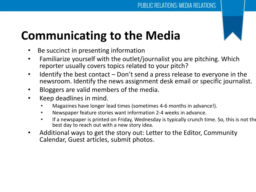 communicating to the media be succinct
