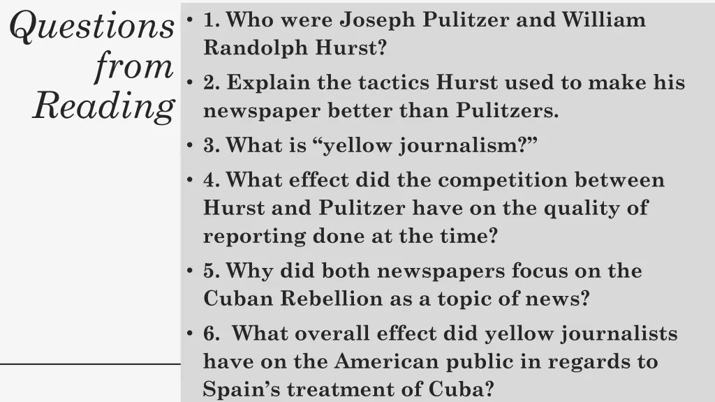 questions from reading