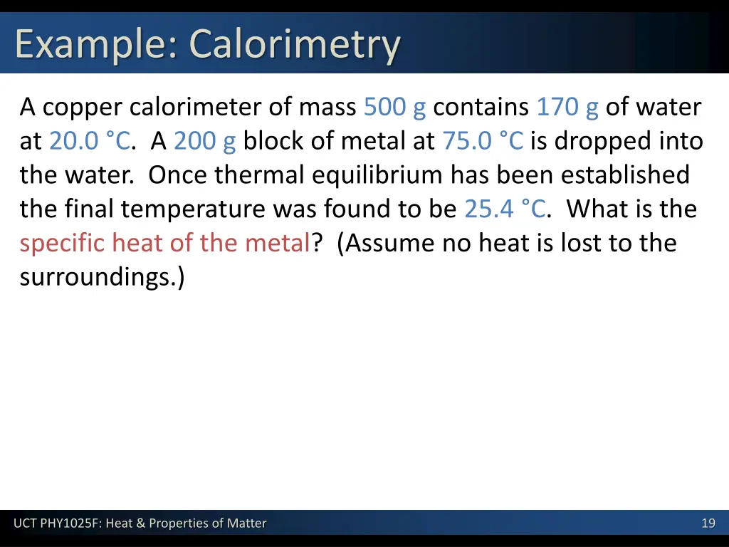 example calorimetry