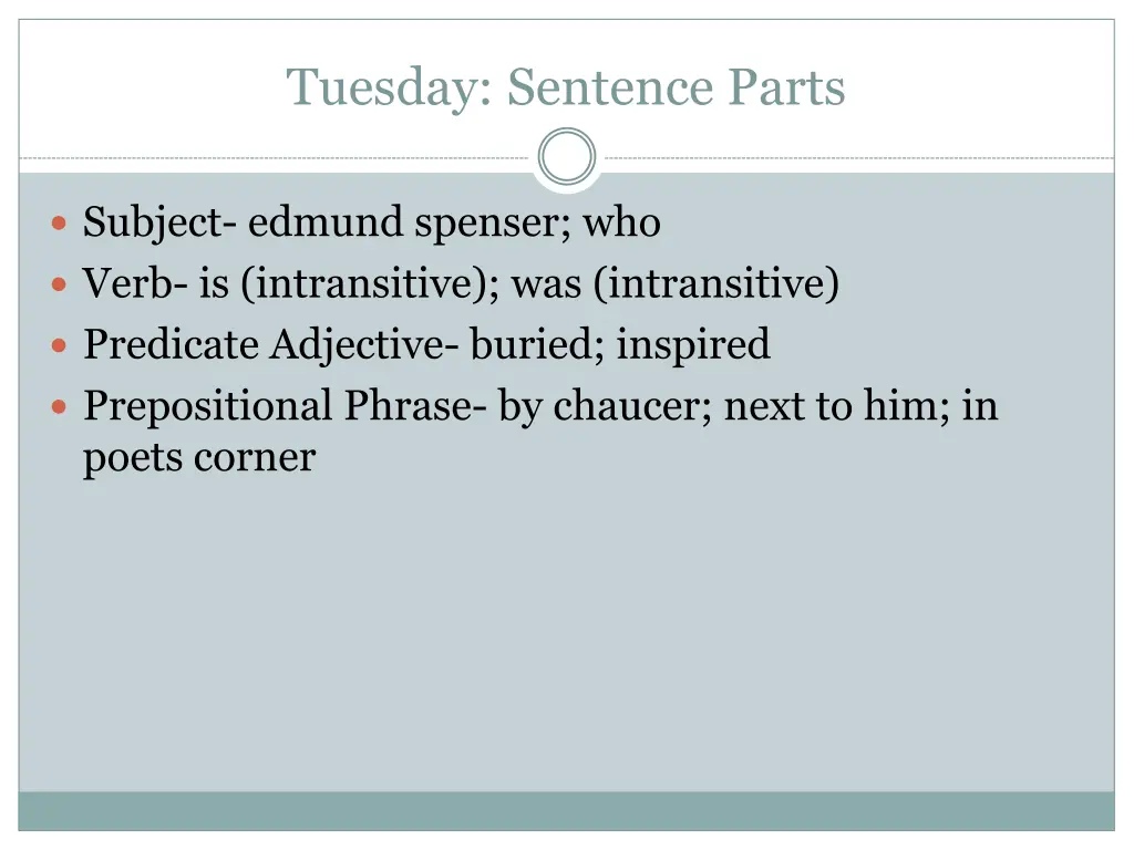 tuesday sentence parts