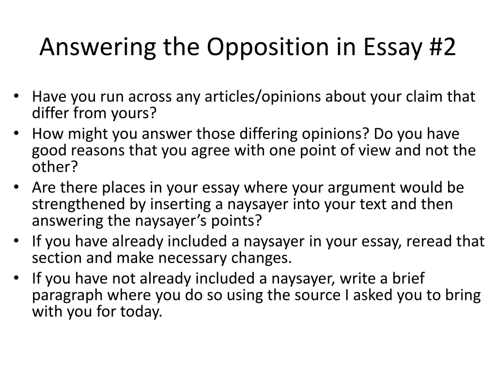 answering the opposition in essay 2