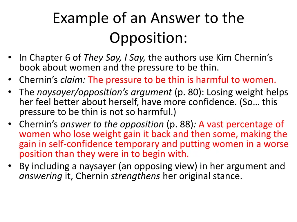 example of an answer to the opposition in chapter
