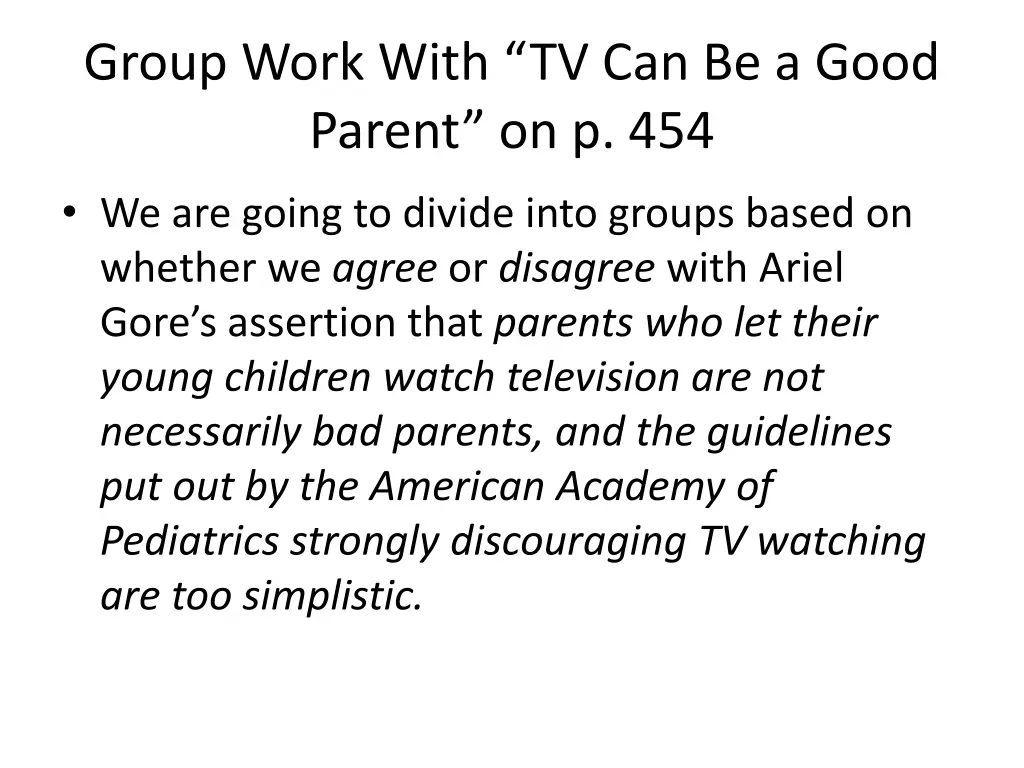 group work with tv can be a good parent on p 454